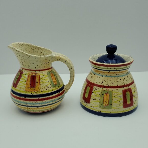 Pfaltzgraff Sedona Creamer & Sugar Bowl with Lid Speckled Creamer Set - Picture 1 of 15